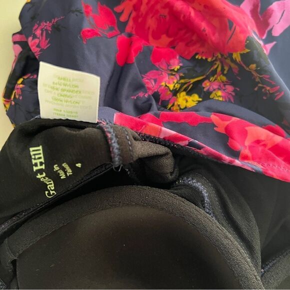 NWT New Garnet Hill Ruched Bandeau One Piece Swimsuit 4 Navy Fuschia Floral - Picture 8 of 8